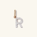 S925 sterling silver pave-set diamond letter R pendant with elegant gold plating - 925 Silver / 18K Gold + White Gold (R)