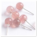 Close-up of translucent red strawberry quartz beads on silver stud earring posts - Strawberry Quartz