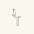 S925 sterling silver capital T pendant with micro-paved diamonds in two-tone finish - 925 Silver / 18K Gold + White Gold (T)