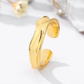 Minimalist 925 sterling silver gold plated open ring with geometric wave design - Adjustable Open / Gold