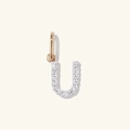 Sparkling S925 silver letter U pendant with gold ring and pave-set diamonds - 925 Silver / 18K Gold + White Gold (U)