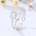 S925 sterling silver double-layer knot open ring with polished finish on white background - Adjustable Open / Platinum