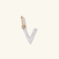 Sparkling S925 silver letter V pendant with pavé diamonds and a gold bail link - 925 Silver / 18K Gold + White Gold (V)
