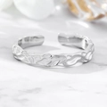 Irregular hammered texture S925 sterling silver open ring with a polished metallic finish - Adjustable Open / Silver