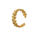 Minimalist 925 sterling silver olive leaf open ring in gold finish with textured details - Adjustable Open / Gold