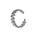 Minimalist 925 sterling silver laurel leaf open ring with bright metallic finish - Adjustable Open / White Gold