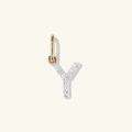 Sparkling S925 silver letter Y pendant with pavé diamonds and rose gold bail - 925 Silver / 18K Gold + White Gold (Y)