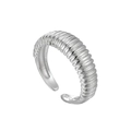 Verstellbarer S925 Sterlingsilber Ring mit minimalistischem Croissant-Wellenmuster - Einstellbar Offen / Weißgold