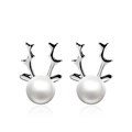 Elegant S925 sterling silver reindeer antler stud earrings with white pearls - 925 Silver / 6mm Pearl