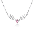 Elegante collar de plata de ley S925 con colgante de asta y piedra preciosa rosa pera - Plata 925 / Circonia Rosa (Collar)