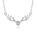 Collar de plata de ley S925 con colgante de astas de ciervo y circonita en forma de gota - Plata 925 / Circonia Blanca (Collar)