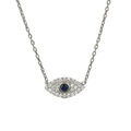 Collana minimalista in argento 925 con occhio del diavolo, pietra blu e diamanti bianchi - Argento Sterling 925 Completo / Platino