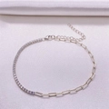 Pulsera de plata de ley S925 con circonitas brillantes y diseño de cadena clip - Platino