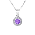 Elegante collana in argento sterling S925 con zircone viola rotondo e ciondolo con halo - Solo Ciondolo (Senza Catena) / Argento 925 / Viola