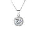 Collana in argento S925 con ciondolo rotondo halo e zirconi brillanti di alta qualità - Solo Ciondolo (Senza Catena) / Argento 925 / Bianco