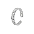 Close-up of S925 sterling silver chain link ring with adjustable open band and metal hallmark - Adjustable Open / White Gold