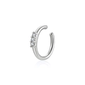 Minimalist S925 sterling silver ear cuff with three sparkling zircon stones on white background - Platinum