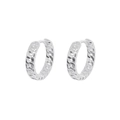 Detailed view of silver S925 sterling silver hoop earrings with Cuban link chain texture - 925 Silver / White Gold