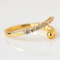 S925 sterling silver open ring with gold beads and sparkling cubic zirconia stones - Adjustable Open / Gold Color Spliced Beads (JZ058) / Gold