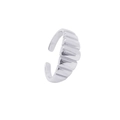 Macro shot of S925 sterling silver ring featuring elegant polished croissant texture - Adjustable Open / White Gold