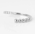 Polished S925 sterling silver open ring featuring a crystal row and metallic beads design - Adjustable Open / Silver Color Spliced Beads (JZ058) / White Gold