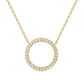 Klassische S925 Silber Goldkette mit funkelndem, pavégefasstem runden Kreisanhänger - Gold
