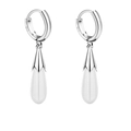 S925 Sterling zilveren druppeloorbellen met witte kattenoogsteen en gepolijste ringen - 925 zilver / Wit