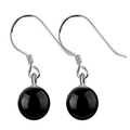 Orecchini a gancio in argento S925 con perle tonde in agata nera lucida e liscia - 8mm Agata Nera