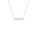 Macro van zilveren rechthoekige hanger met dubbele rij zirkonia aan fijne schakelketting - 925 zilver / Platina