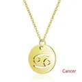 Detail of gold Cancer zodiac coin pendant necklace with minimalist curb chain link - Cancer / 925 Silver
