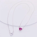 S925 sterling silver necklace with a radiant heart-shaped red gemstone and extension chain - 925 Silver / White Gold