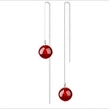 Pendientes largos de plata S925 con cuentas de ágata roja en un diseño minimalista - Ágata Roja de 8mm / Oro Blanco