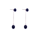 S925 sterling silver drop earrings featuring elegant black agate beads and long fine chains - Platinum