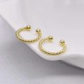 Χρυσό στριφτό σκουλαρίκι ear cuff S925 με σφαιρικά άκρα σε λευκή πορσελάνη - Χρυσό (1 Τεμάχιο)