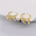Orecchini a cerchio in argento S925 dorato con croce, luna di zirconi e stella lucida - 10mm / Oro