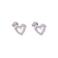 Elegantes pendientes de botón corazón hueco en plata S925 con circonitas cúbicas - Plata de Ley 925 Completa / Blanco