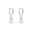Elegantes pendientes de aro de plata S925 con perlas blancas redondas para mujer - Cuenta de 10mm / Oro blanco