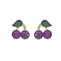 Orecchini a perno a ciliegia in argento 925 dorato con micro-pave di cristalli viola e verdi - Argento 925 / Oro