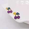 Pendientes de cereza en plata S925 con gemas rosa púrpura y hojas verdes - Plata 925 / Dorado