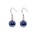 Minimalist S925 sterling silver drop earrings with iridescent dark pearl beads - 925 Silver / 10mm White Gold (Iridescent Black Shell Pearl)