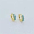 Orecchini a cerchio in argento S925 placcati oro con intarsio di pietre turchesi blu - Zirconi Turchese Placcati Oro