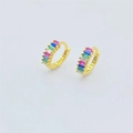 Orecchini a cerchio in argento S925 con zirconi cubici rettangolari color arcobaleno - Base Oro Zirconia Multicolore