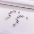 S925 sterling silver chain earrings with baroque drop pearls on white silk - Full S925 Sterling Silver / Platinum