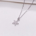 Collar de pentagrama en plata de ley S925 brillante con cristales de circonita cúbica - Plata de Ley S925 Completa / Oro Blanco