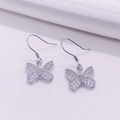 Pendientes de mariposa de plata de ley S925 con pavé completo de circonitas cúbicas - Plata de Ley S925 Completa / Oro Blanco