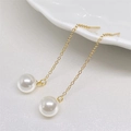 Minimalist S925 sterling silver gold-plated pearl threader earrings with long tassels - 925 Silver / Gold
