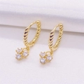 S925 sterling silver gold twisted hoop earrings with three-stone zircon flower pendant - 925 Silver / Gold