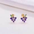 Orecchini a uva in argento S925 con pietre viola e finitura oro su seta bianca - Argento 925 / Oro