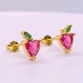 S925 Sterlingsilber Apfel Ohrstecker mit rosa Herz Kristall und grünen Blattsteinen - Vollständiges S925 Sterling Silber / Gold
