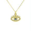 Collar de ojo de la suerte en plata 925 dorada con cristales pavé y una gema azul brillante - Plata de Ley S925 Completa / Dorado